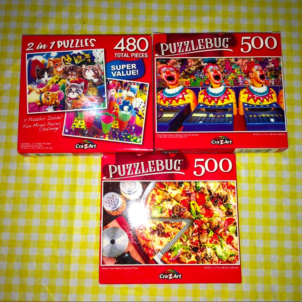 New Lot Of 3 Puzzles Clowns Pizza Cats